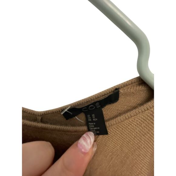 COS Neutral Brown Wool Classy Oversized Dramatic Sleeve Fitted Sweater Preppy - Picture 3 of 4